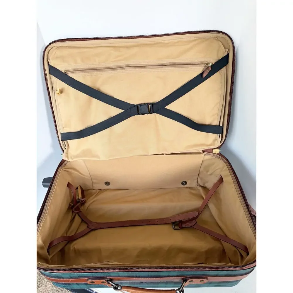 Polo Ralph Lauren Blackwatch Plaid Carry On Luggage Suitcase Leather Navy Green